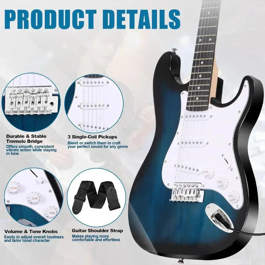39" Electric Guitar Beginner Kit - Full Size Stratocaster Style Guitar with 10W Amp, Case & Accessories Hero guitars - Unleash your inner rock star