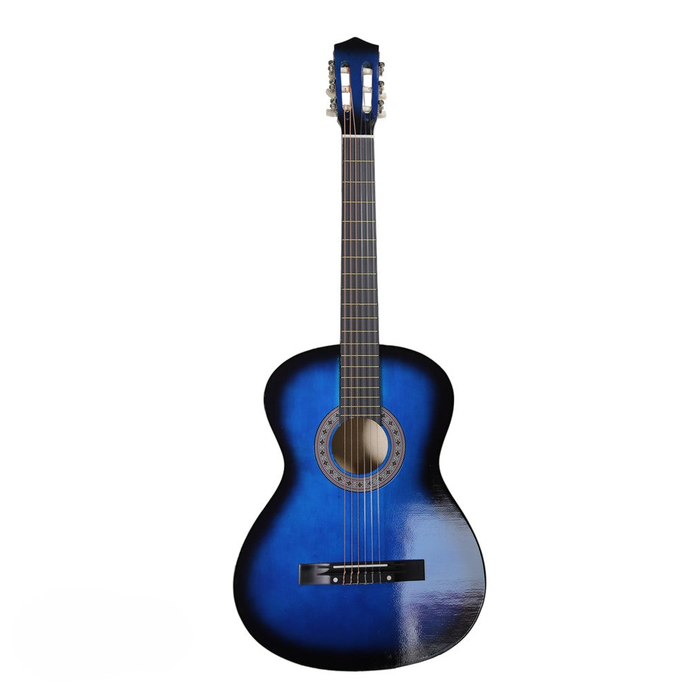 Blue wooden acoustic guitar w case & more