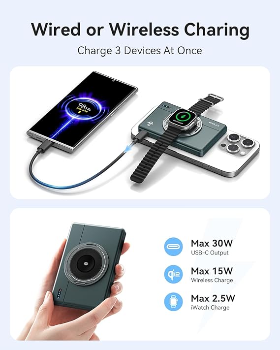 30W Fast Charging Power Bank with 360° Ring Stand – Magnetic MagSafe Charger for iPhone 14 Pro Max, Qi2 Wireless Portable Battery Hero guitars - Your Destination for Epic Guitar Sounds