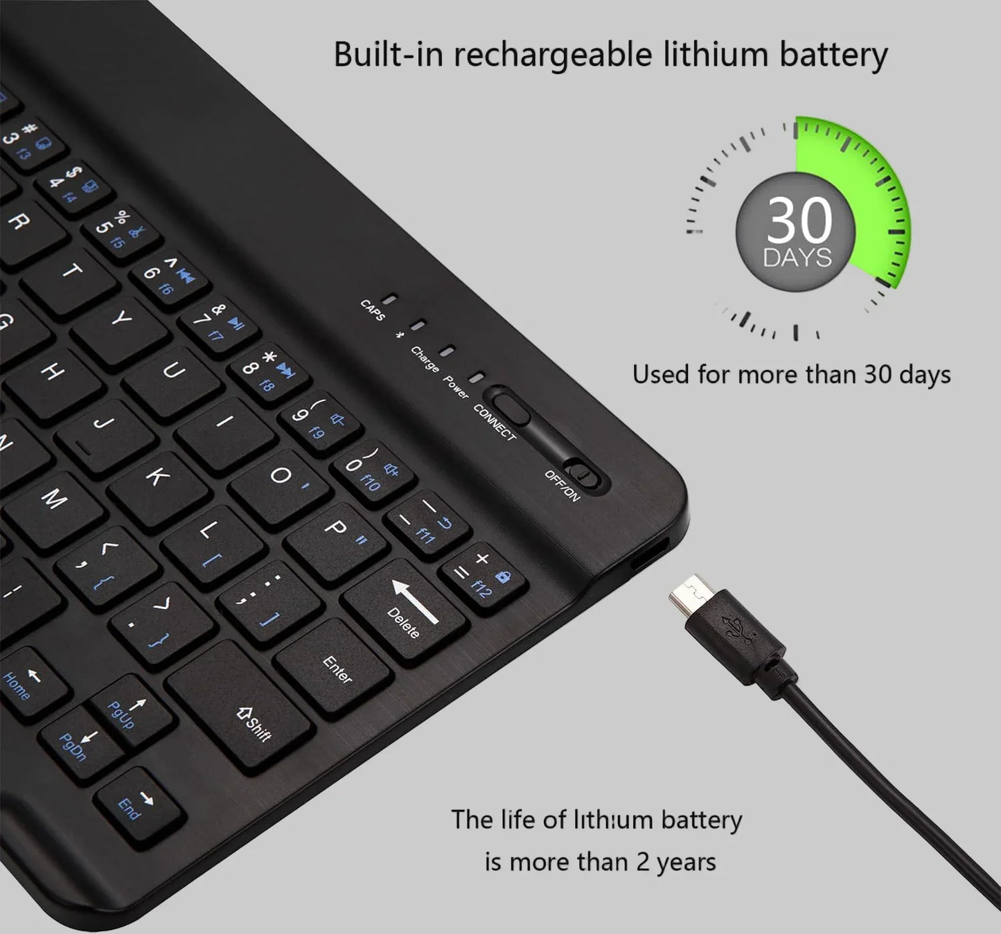 Wireless Mechanical Keyboard for TV, Phones & Tablet battery usage