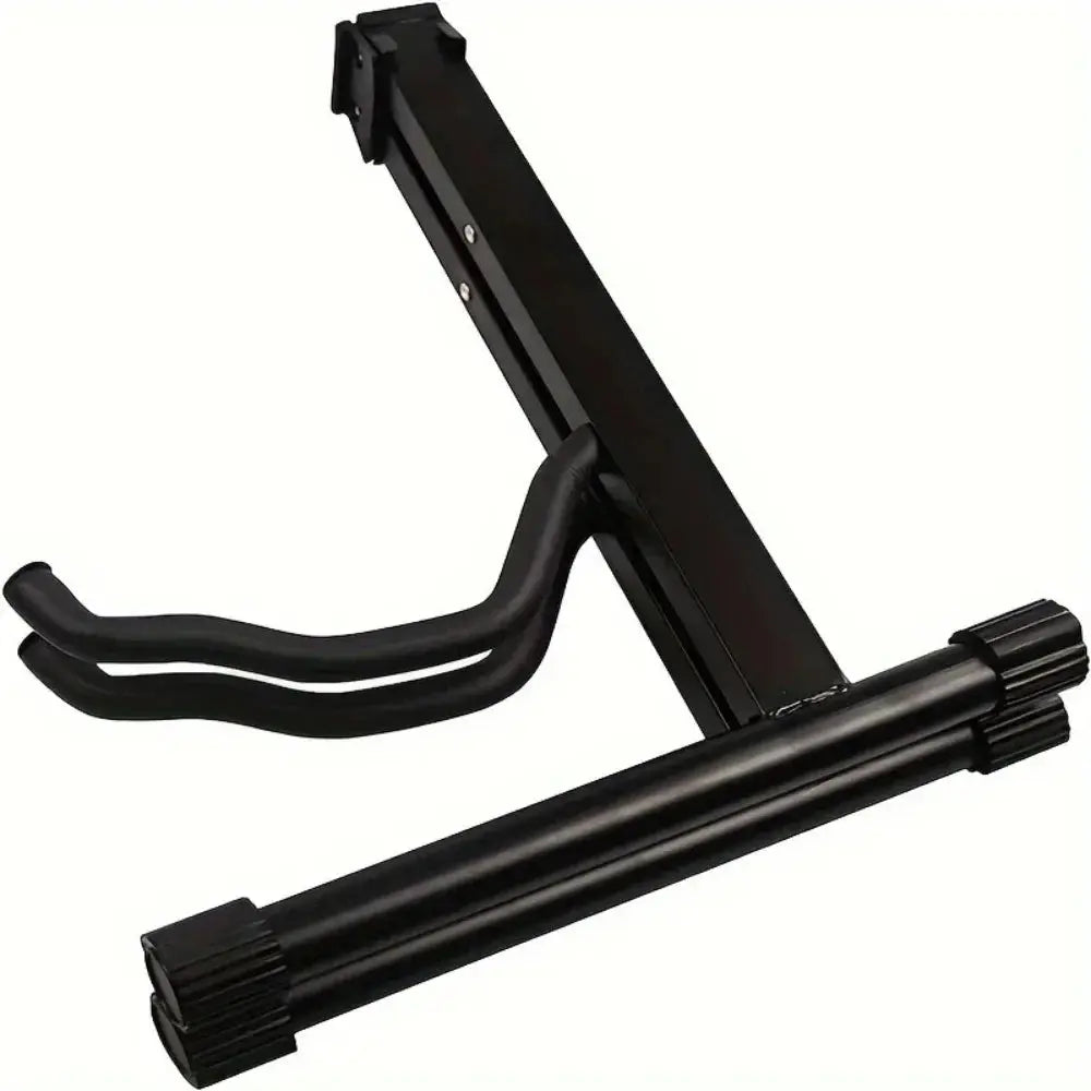 Black metal wall mount guitar hanger with padded arms for secure instrument storage
