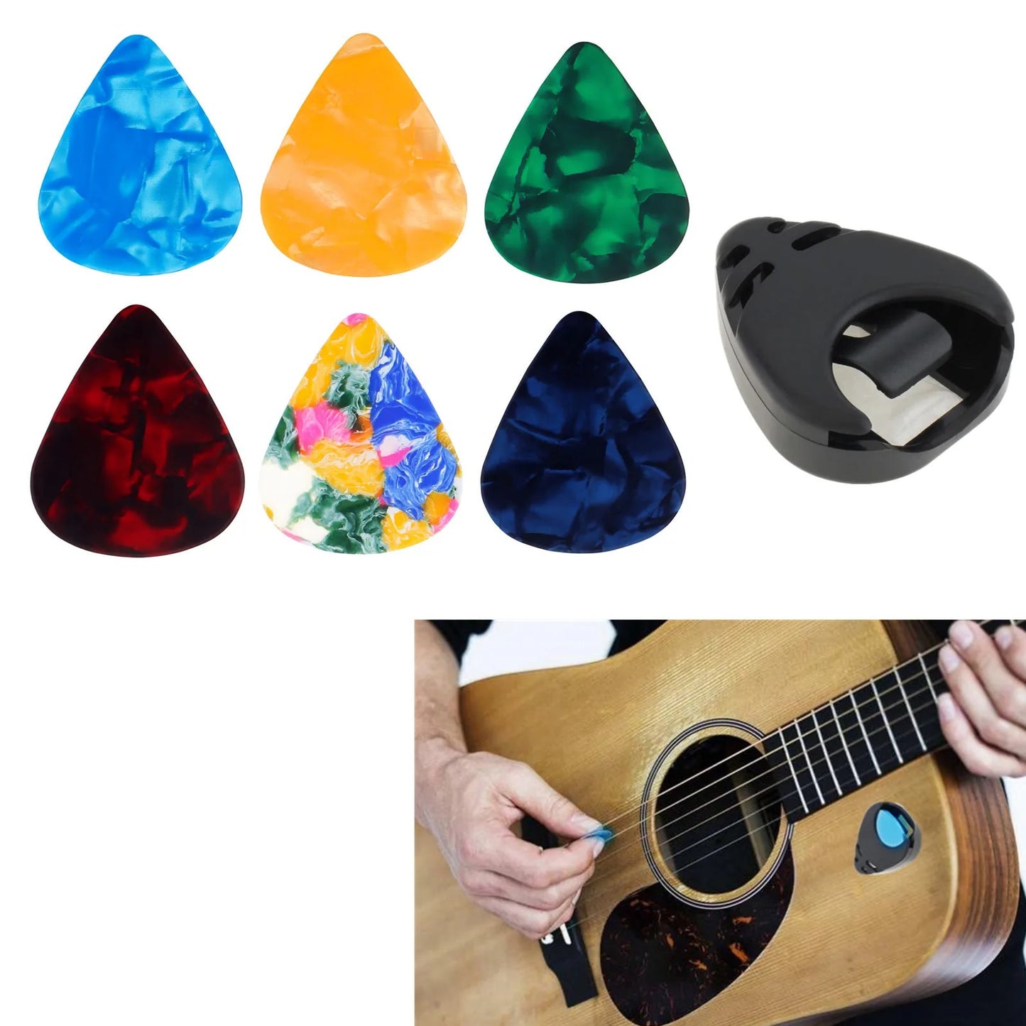 Guitar plectrum holder with 6 picks