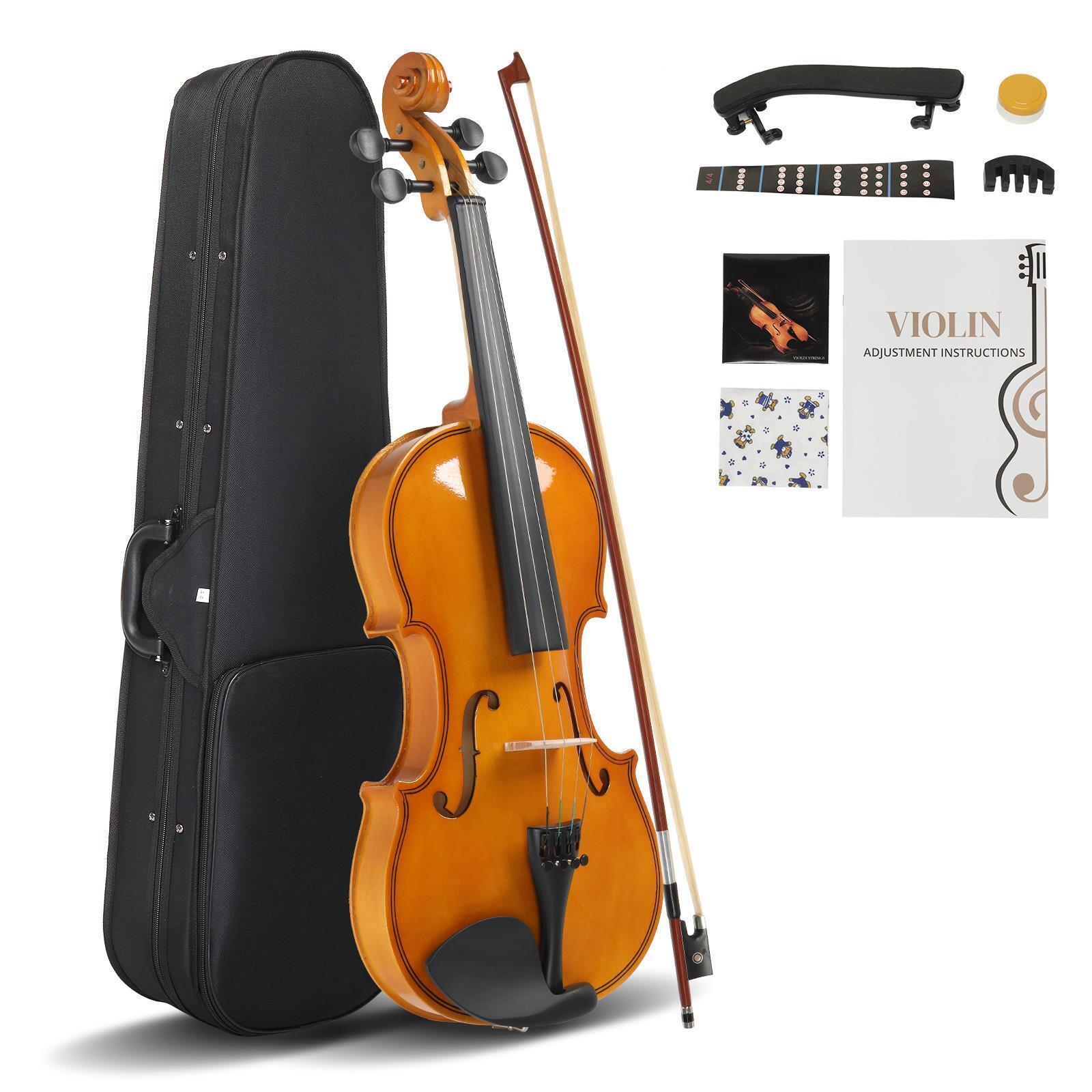 New 4/4 Acoustic Violin Full Size Case Bow Rosin Natural 